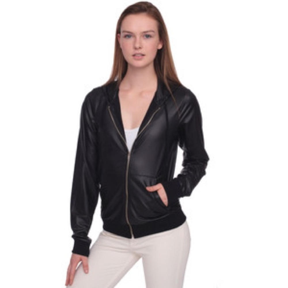 american apparel matte faux leather hoodie